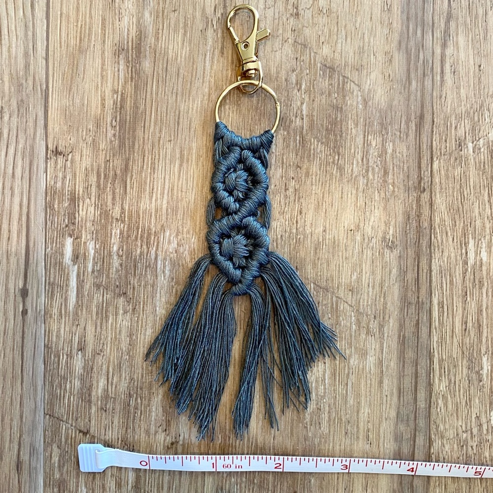 Dark Gray Macrame Keychain - Picture 3 of 3